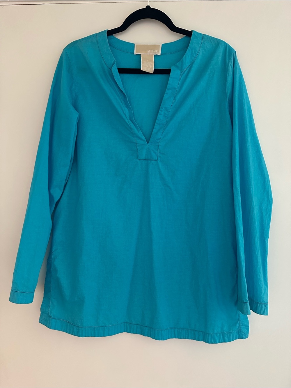 Michael Kors Women's Teal Long-Sleeve Tunic Top L